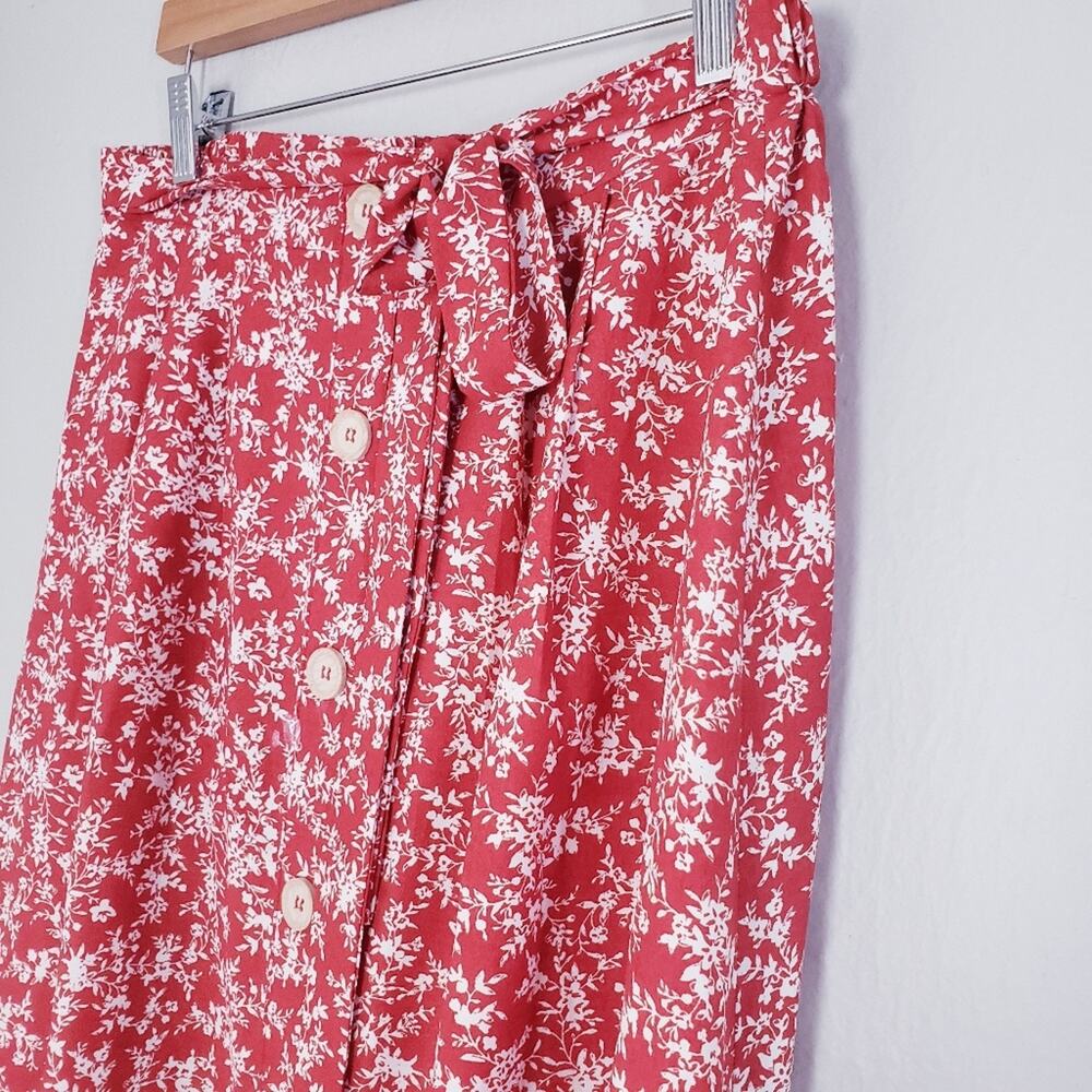 Perch by Blu Pepper Red Floral Midi Skirt Large Button Down Boho Cottagecore - Picture 3 of 11